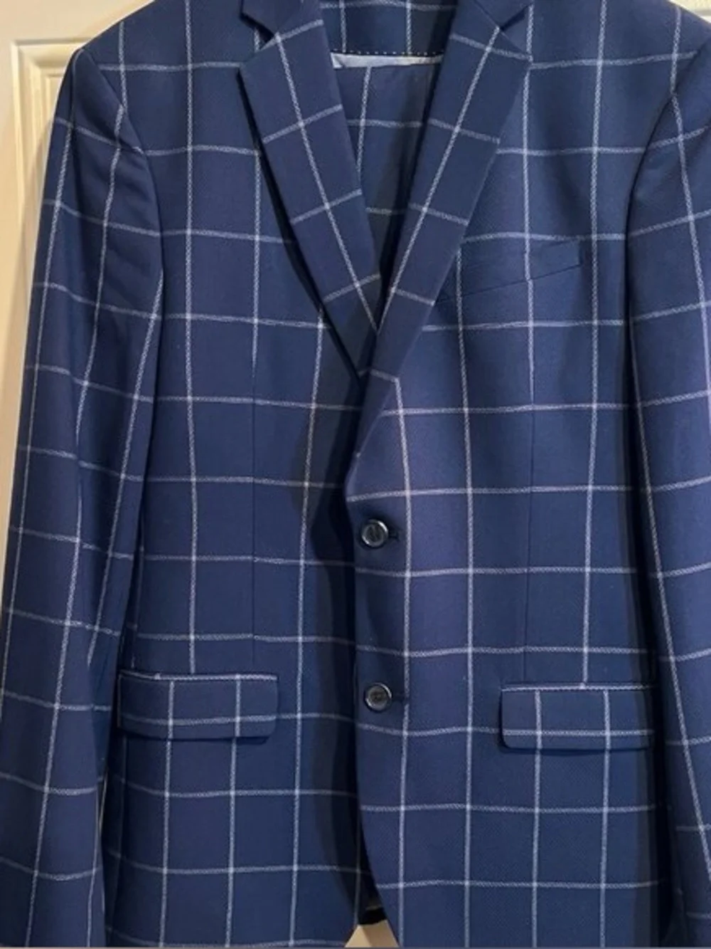 Zara Navy Blue Windowpane Blazer